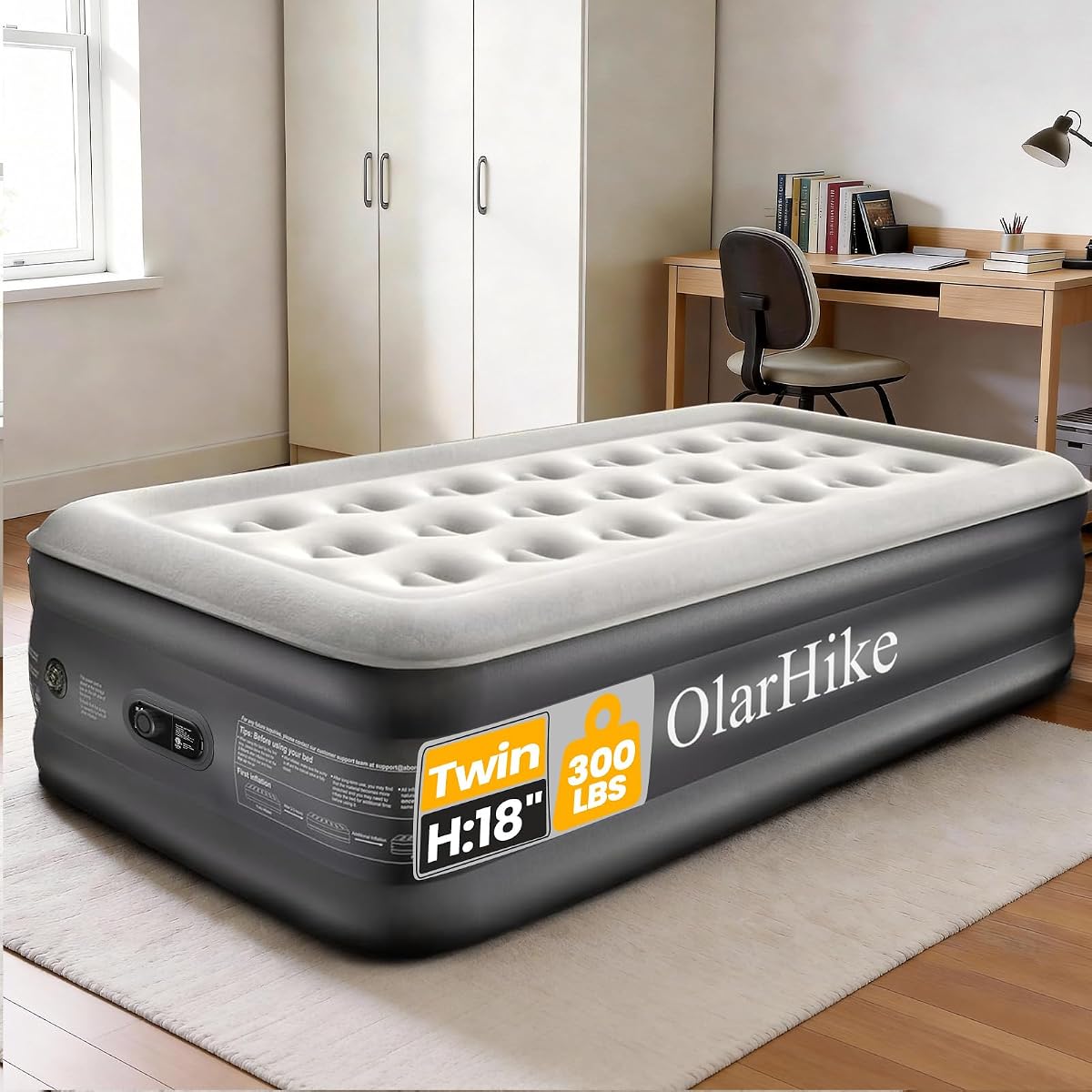 Twin Air Mattress, 18 in, Built-In Pump